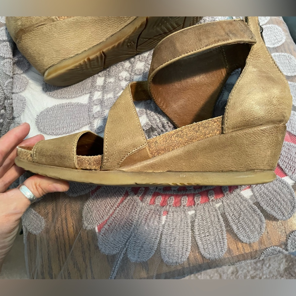 Miz Mooz Women's Leather Tan Wedge Sandals